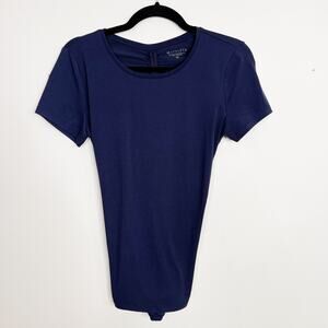 Athleta Encore Tee Ruched Open Back Navy Blue Short Sleeve XSmall XS Crew Neck